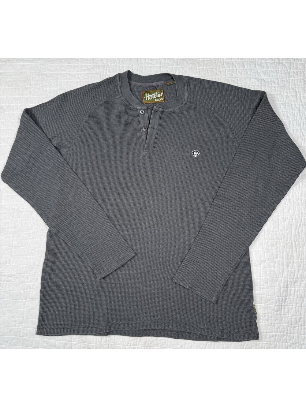 Howler Bros Mens Large Gray Waffle Knit Henley Long Sleeve
